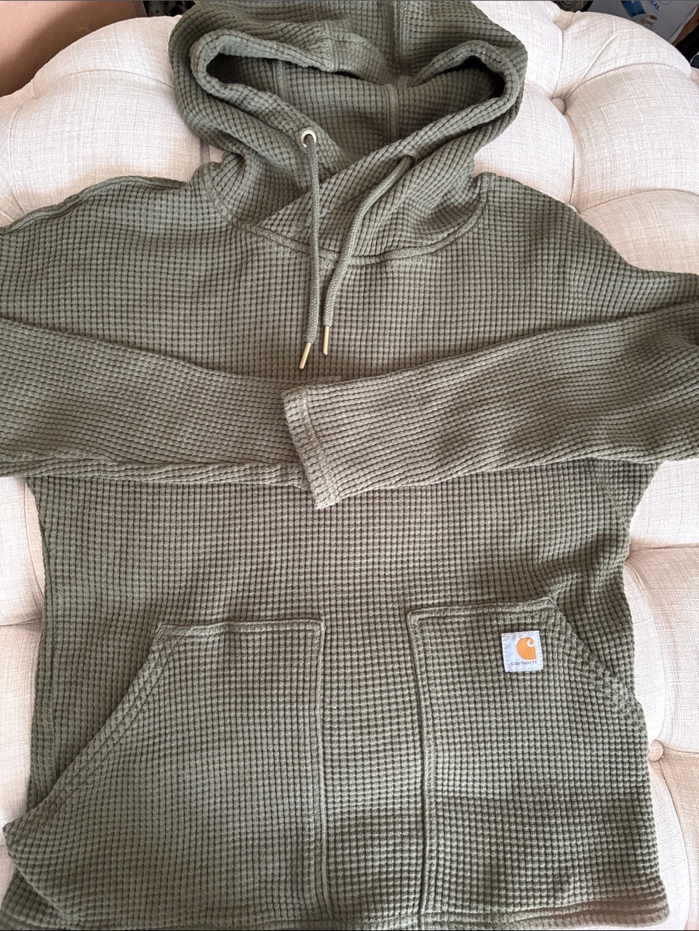 Carhartt Olive Green Waffle-Knit Crewneck Hoodie